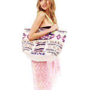 Summer Beaches Dual Strap Cream Southwestern Premium Cotton Canvas Big Tote NWT